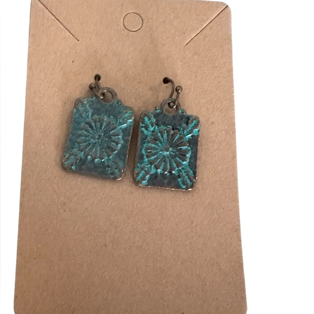 Bronzed Embossed Geometric Design Square Drop Earrings